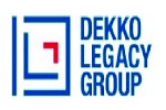 DEKKO LEGACY GROUP logo with blue and red icon and text on white background