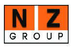 NZ GROUP logo with orange background and black text on white background
